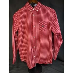 Chaps Shirt Boys Large 14/16 Red Plaid Button Down Long Sleeve Logo‎ Pocket
